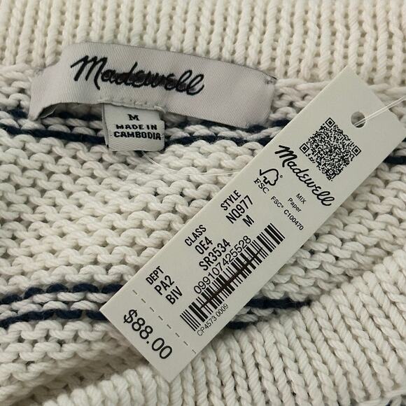 Madewell Women's Puff Trim Sweater Vest in Navy Stripe Relaxed M Medium New - Picture 8 of 9